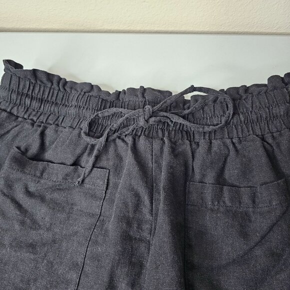 7 For All Mankind M Black Linen Blend Drawstring Pull On Shorts Patch Pockets - Picture 2 of 5